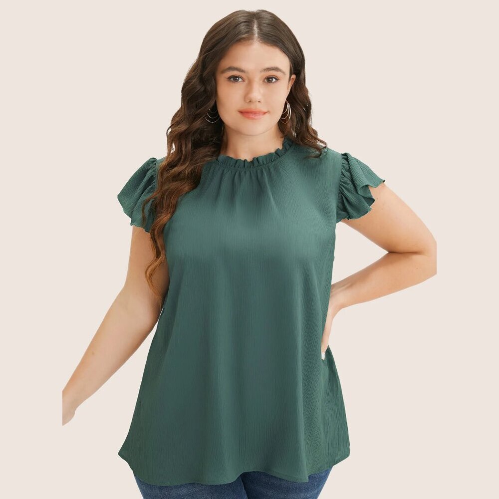 NWT BloomChic Mint Plain Mock Neck Cap Sleeve Ruffle Trim Blouse Size 26/4X - Picture 1 of 10